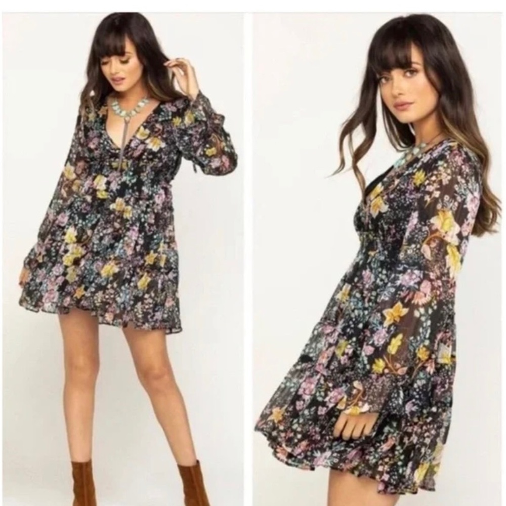 Free People Multicolor Floral Long Sleeve Dress